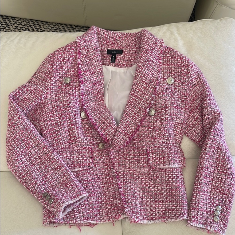 Aqua Pink Tweed Double-Breasted Jacket